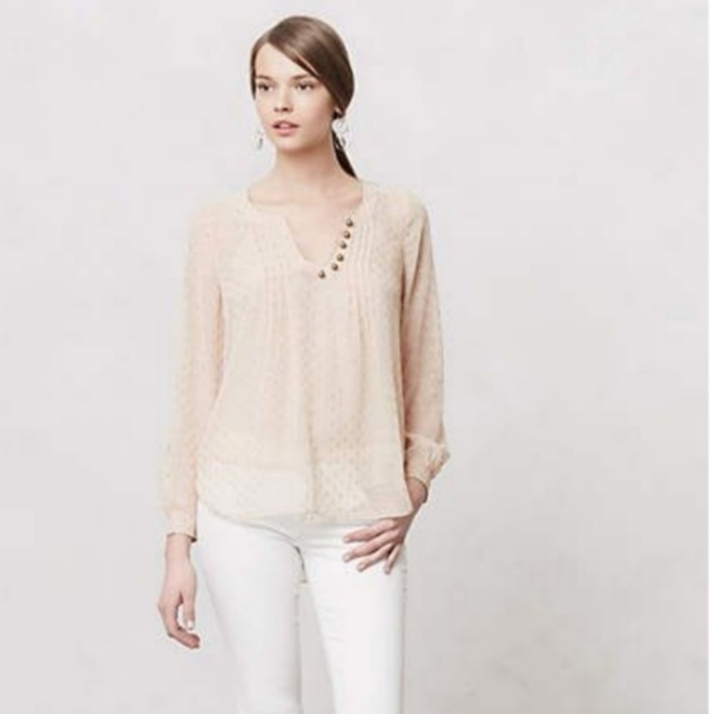 Anthropologie Plenty Spun Meteoroid Top Boho Flowy Metallic Sheer Size M
